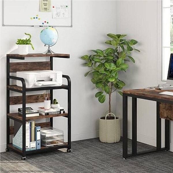 Tribesigns 4-Shelf Mobile Printer Stand with Storage Shelves, Large Modern Printer Cart Desk Machine Stand Storage Rack on Wheels for Home Office(Rustic Brown)