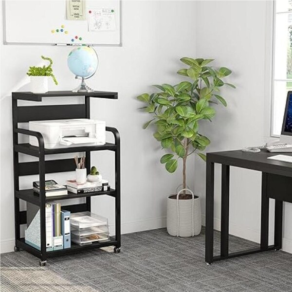 Tribesigns 4-Shelf Mobile Printer Stand with Storage Shelves, Large Modern Printer Cart Desk Machine Stand Storage Rack on Wheels for Home Office(Black)