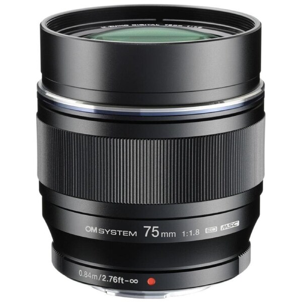 OM SYSTEM 75mm f/1.8 Black Metal Body Portrait Lens