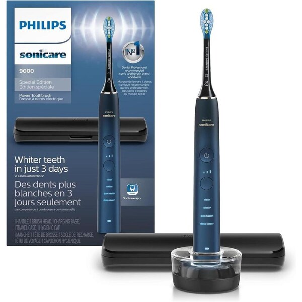 Philips Sonicare DiamondClean 9000 Rechargeable Sonic Electric Toothbrush with App, Built-in Pressure Sensor, 4 Clean Modes & 3 Intensities, Navy