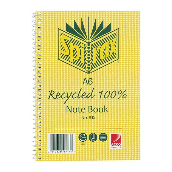 Spirax 813 Recycled Notebook A6 100 Pg Pk5