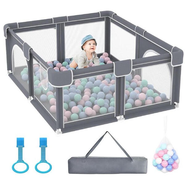 Advwin Large Baby Playpen 155*185cm Kids Activity Central Child Play Fence Yard with Anti-Slip Base and 50 Ocean Balls