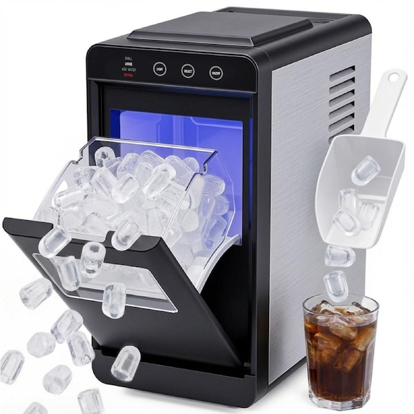 Advwin Countertop Ice Maker Machine, 26Lbs/24H Ice Machine, Bullet IceMaker with Self-Cleaning, Fast Compact Ice Machine for Home Kitchen Bar Office RV Camping, Portable IceMaking 9 IceCubes in 6Mins