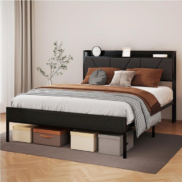 Levede Double Bed Frame Steel Base with Fabric Headboard
