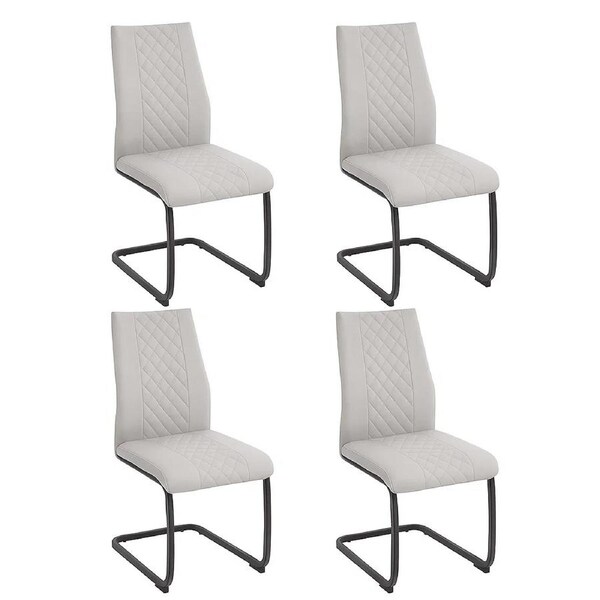 Foret Grey Dining Chairs 4PCS Diamond Stitch Design Black Metal Legs Modern