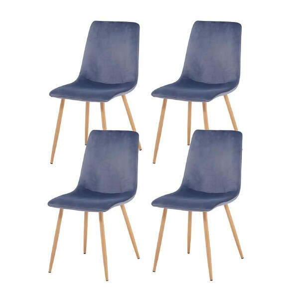 Foret Grey Velvet Upholstered Dining Chairs Wood Grain Metal Legs Set of 4