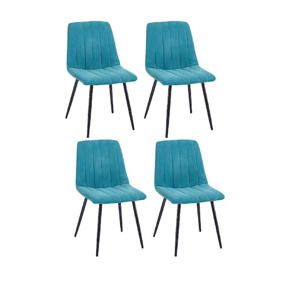 Foret Peacock Blue Velvet Upholstered Dining Chairs Black Metal Legs Set of 4