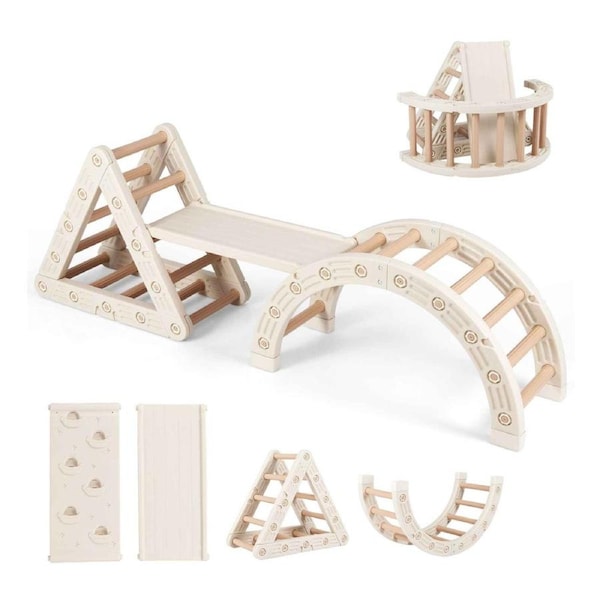 Babyjoy 5In1 Kid Climbing Frame Climber Triangle Arch Set Climb Playset Ramp Ladder Montessori Toy