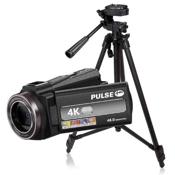 PULSE Digital Video Camera 4K 60fps 48MP Incl. Lightweight Tripod + Battery