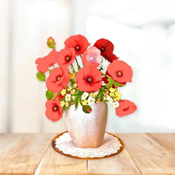 Red Poppy 3D Pop Up Flower Bouquet