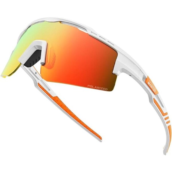 OutdoorMaster Hawk II Polarized Sports Sunglasses for Men Women, TAC 100% UV400 Protection TR90 Frame Cycling Sunglasses, Baseball Running Fishing Golf Glasses-White Frame+revo Red Cat.3,Adult