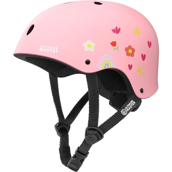 OutdoorMaster Youth & Kids Bike Helmet - Adjustable Multi-Sports Skateboard Helmet with Removable Liners for Balance Bike, Kids Scooter, One Wheel Hoverboard-Pink Flower-Large