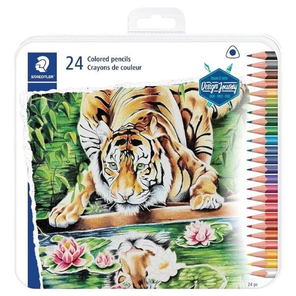 Staedtler Triangular Coloured Pencils Ergonomic 24 Pack Assorted Tin