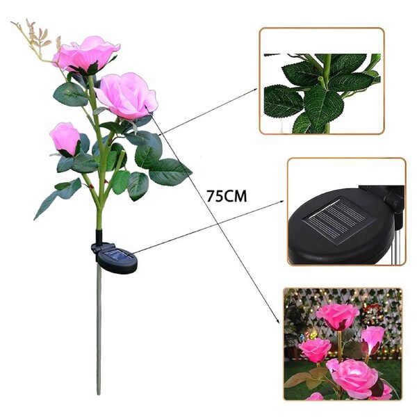 Solar Power Rose Flower Stake Lights Outdoor Garden Path Luminous Lamps 1pc Pink Rose