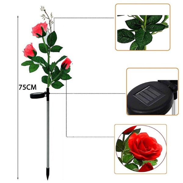 Solar Power Rose Flower Stake Lights Outdoor Garden Path Luminous Lamps 1pc Red Rose
