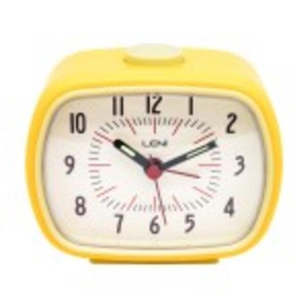 Leni Retro Analogue Alarm Clock w/ Glow In The Dark Hands Lemon 9x11x6cm