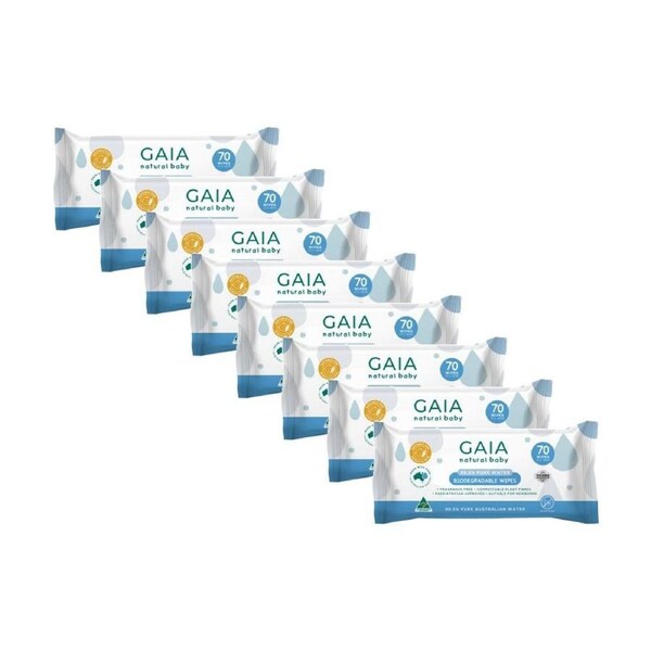 8x 70pc GAIA Natural Baby Gentle 99.5% Pure Water Wipes Eco-Friendly