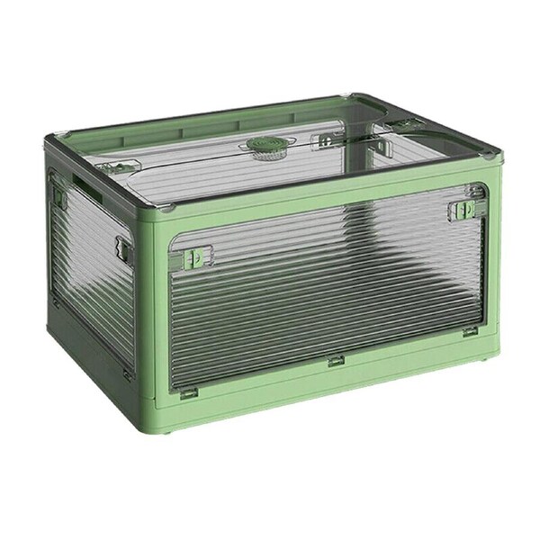 54L Storage Containers Plastic 5 Side Open Organizer Box Transparent Stacked Green