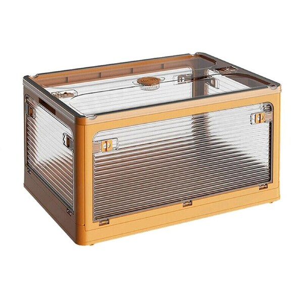 54L Storage Containers Plastic 5 Side Open Organizer Box Transparent Stacked Yellow