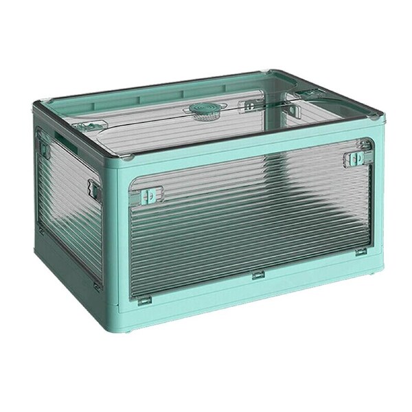 54L Storage Containers Plastic 5 Side Open Organizer Box Transparent Stacked Blue