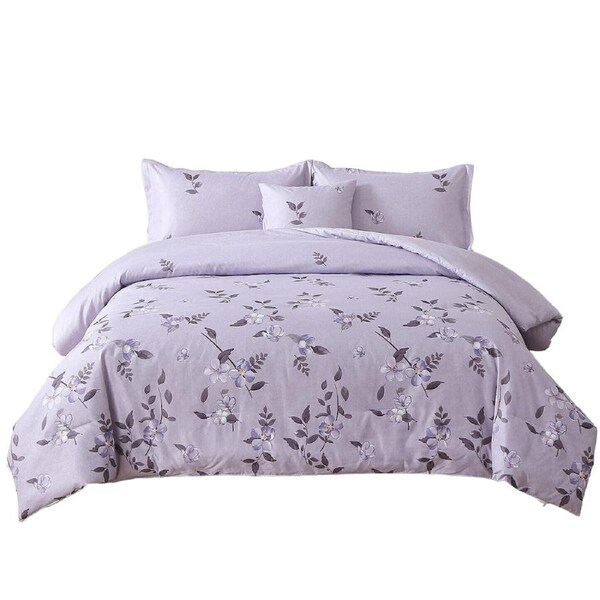 Purple Soft Quilt Doona Duvet Cover Set Queen King Size Bedding Set - Leaves King