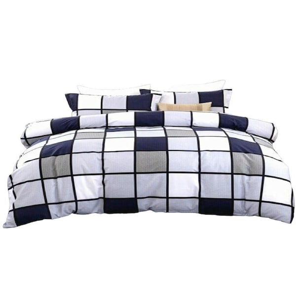 100 Percent Cotton Checked Quilt Doona Duvet Cover Set Single Double Queen King Size Bed King Single