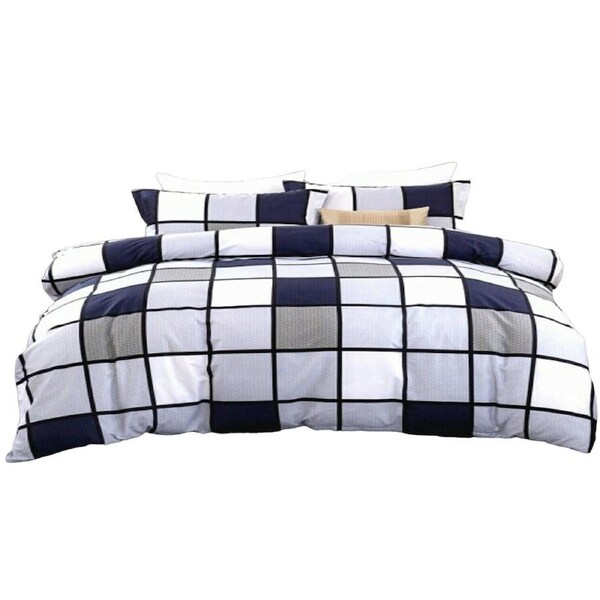 100 Percent Cotton Checked Quilt Doona Duvet Cover Set Single Double Queen King Size Bed Queen