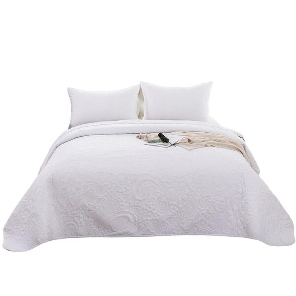 White Solid Quilted Set Soft Bedspread Coverlet Queen King Size Throw Rug Bed Queen