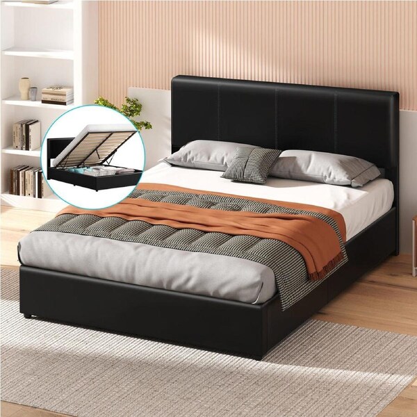ALFORDSON Bed Frame Queen Gas Lift Storage Black