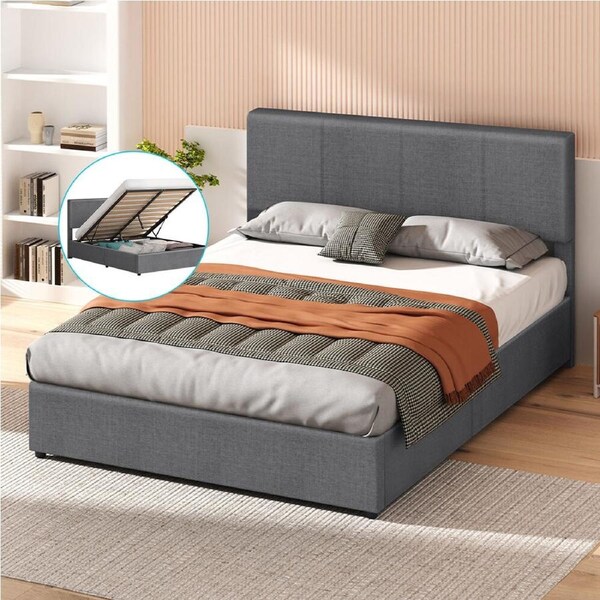 ALFORDSON Bed Frame Queen Gas Lift Storage Grey