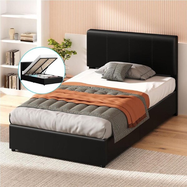 ALFORDSON Bed Frame King Single Gas Lift Storage Black