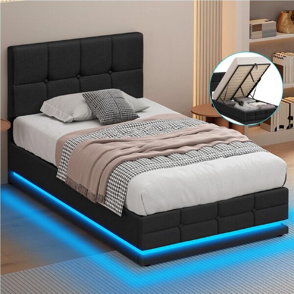 ALFORDSON Bed Frame Gas Lift Storage RGB LED King Single