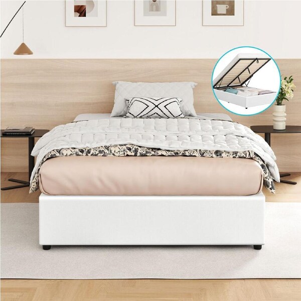 ALFORDSON Bed Frame King Single Gas Lift Storage Base White