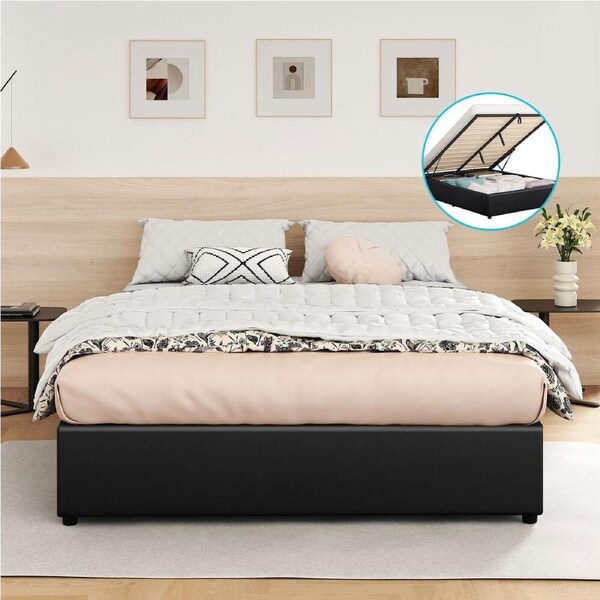 ALFORDSON Bed Frame Double Gas Lift Storage Base Black