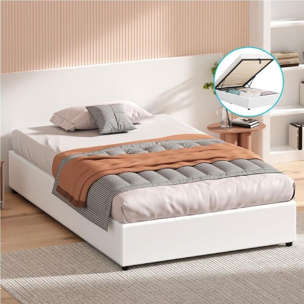 ALFORDSON Bed Frame Single Gas Lift Storage Base White