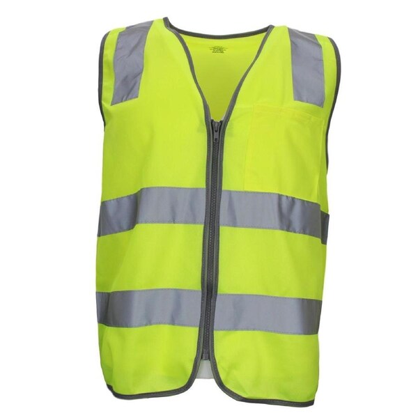 Hi Vis Safety Vest Reflective Tape Zip Up Workwear Pocket Night High Visibility - Yellow L