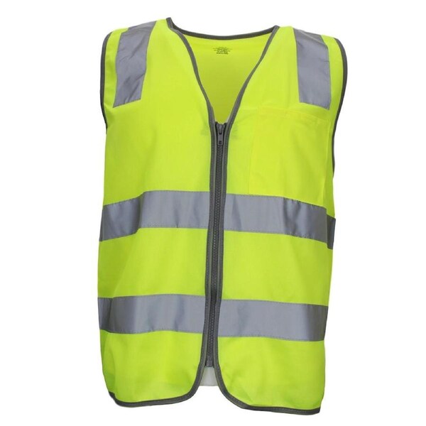 Hi Vis Safety Vest Reflective Tape Zip Up Workwear Pocket Night High Visibility - Yellow XL