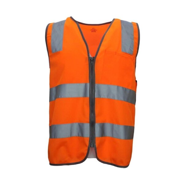 Hi Vis Safety Vest Reflective Tape Zip Up Workwear Pocket Night High Visibility - Orange XL