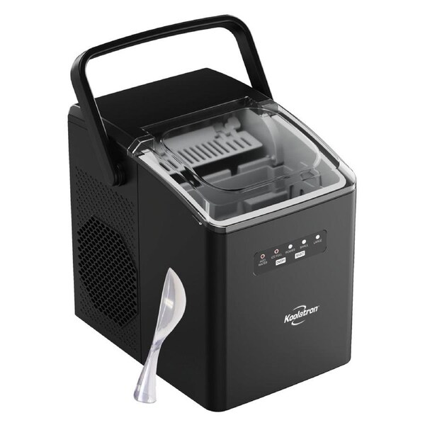 Koolatron Countertop Ice Machine - Portable Ice Maker - 11.7 kg of ice each day - 9 Ice Cubes Ready in 6 Mins - 2 Sizes Of Ice Pellets - Ice Scoop & Basket Included - Self-Cleaning - Black