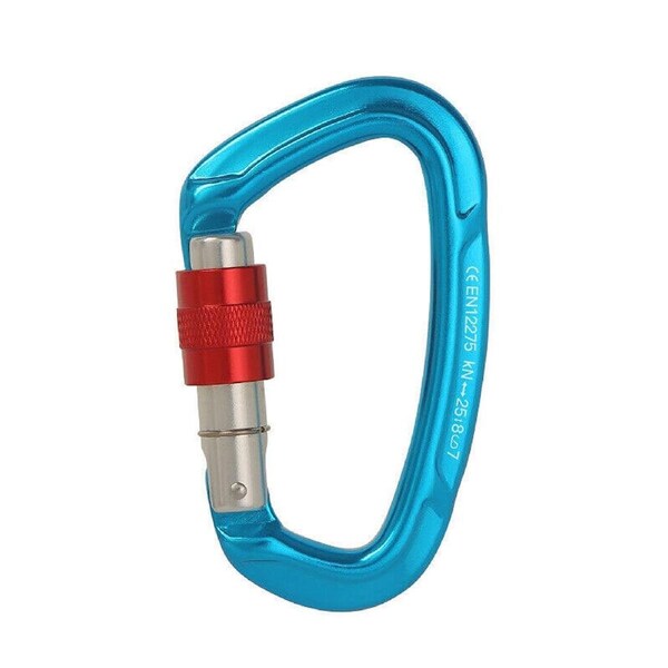 25KN Screwgate Locking Rock Climbing Carabiner Clip Aluminum D Ring Hook Buckle Blue