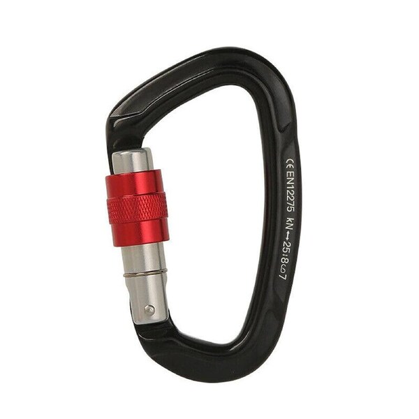 25KN Screwgate Locking Rock Climbing Carabiner Clip Aluminum D Ring Hook Buckle Black