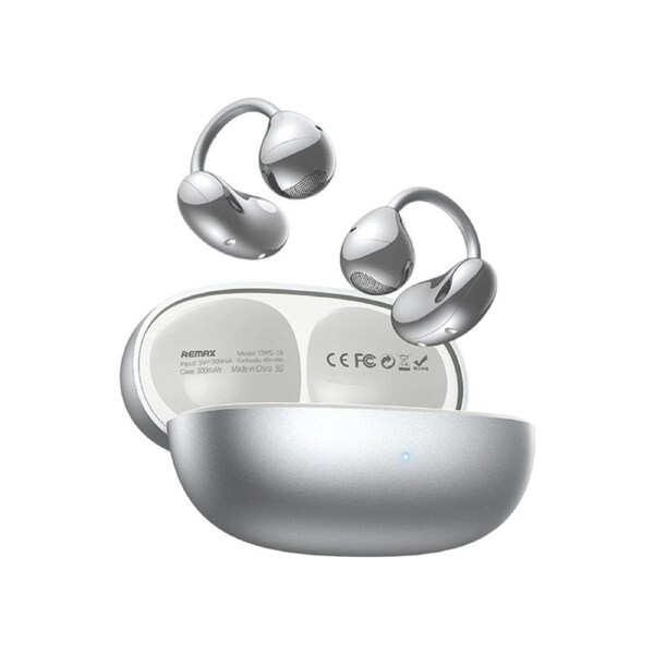 REMAX Silver OWS Clip-On Bluetooth Earphones with C-Shaped Bridge, 4g Ultra-Light Per Ear for Weightless Wearing, Smart Noise Reduction, 80H Long Stan