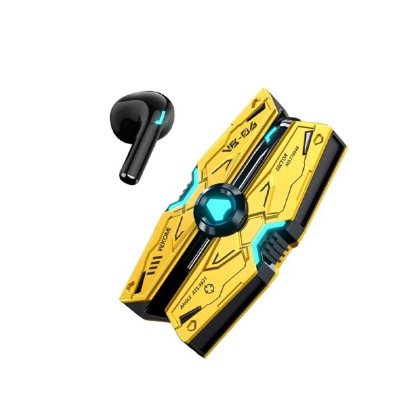 WEKOME Yellow VB06 Wireless Bluetooth Earphones, Sci-Fi Mecha Warship Design, Zinc Alloy Exterior, 3.5H Music Playtime
