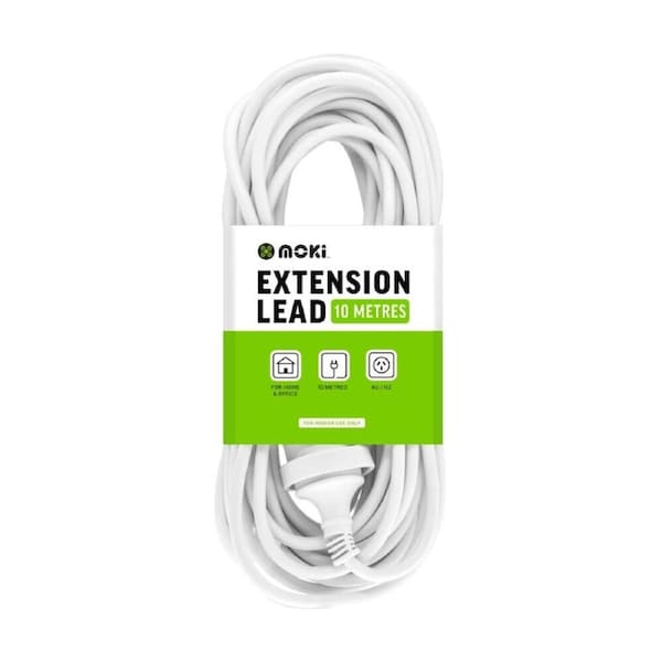 Moki AU/NZ Long Extension Power Lead Cord for Indoor Home/Office 10m