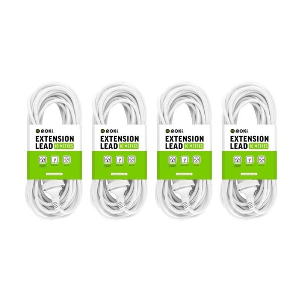 4PK Moki AU/NZ Long Extension Power Lead Cord for Indoor Home/Office 10m