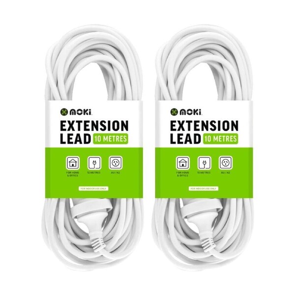 2PK Moki AU/NZ Long Extension Power Lead Cord for Indoor Home/Office 10m