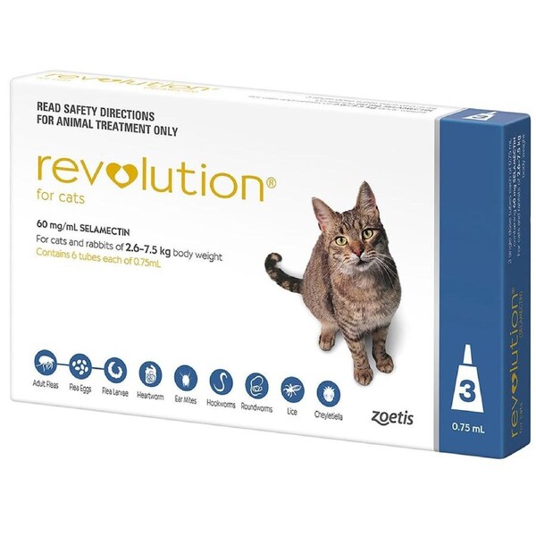 Revolution Blue For Cats (2.6-7.5kg) - 3 Pack & 6 Pack - 3 Pack