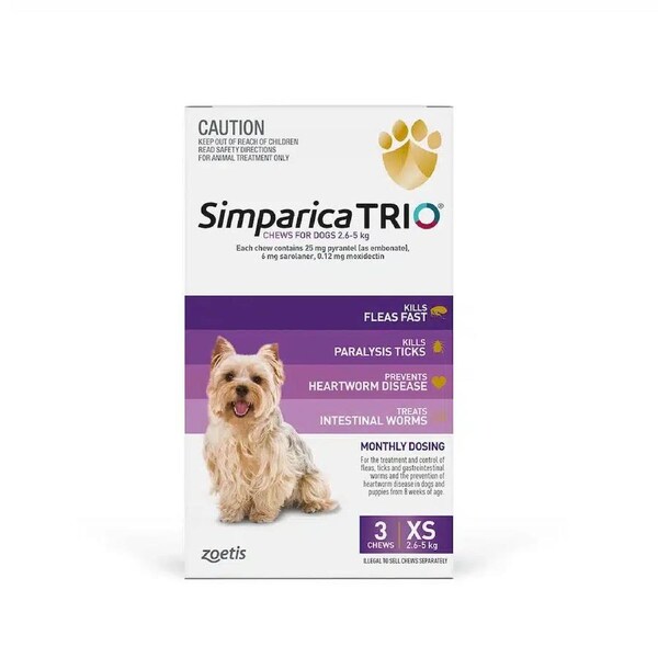 Simparica TRIO Purple For Extra Small Dogs (2.6-5kg) - 3 Pack