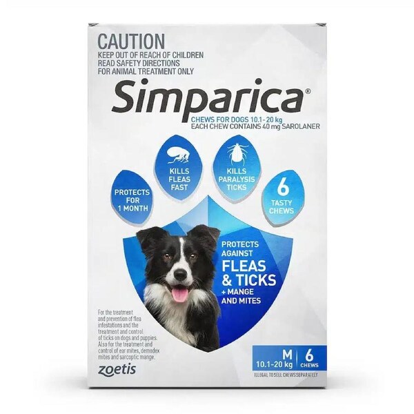 Simparica Blue For Medium Dogs (10.1-20kg) - 6 Pack