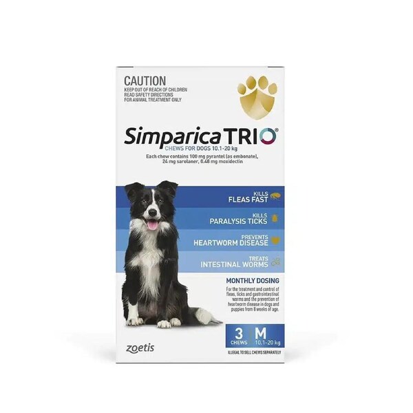 Simparica TRIO Blue For Medium Dogs (10.1-20kg) - 3 Pack